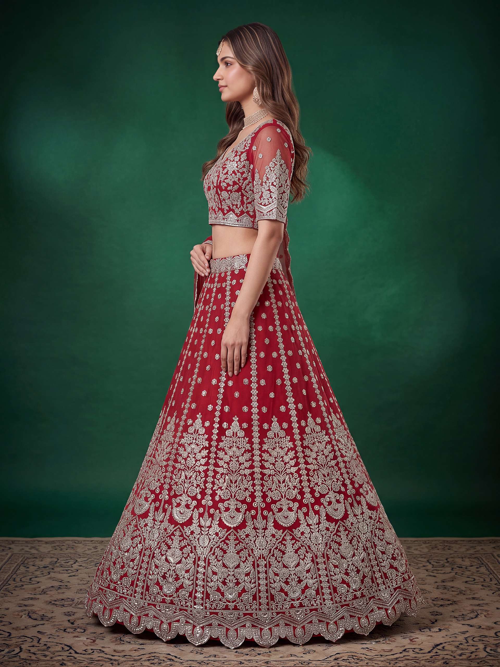 Scarlet Red colour made of Heritage Soft Net fancy fabric lehenga choli with Regal Embroidered work on wholesale in surat 6013 red  